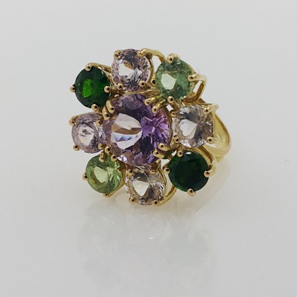 18k. yellow gold cocktail ring with natural gemstones 14.50 carat