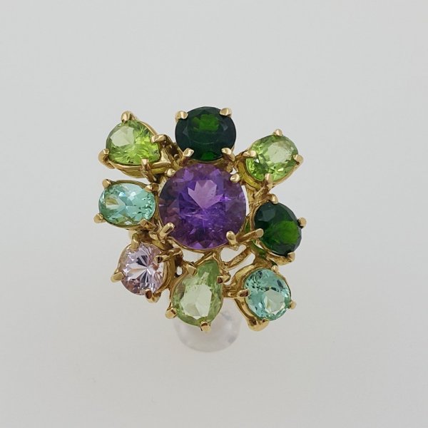 18k. yellow gold cocktail ring with natural gemstones 12.00 carat