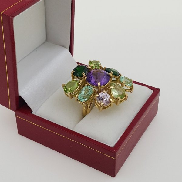 18k. yellow gold cocktail ring with natural gemstones 12.00 carat