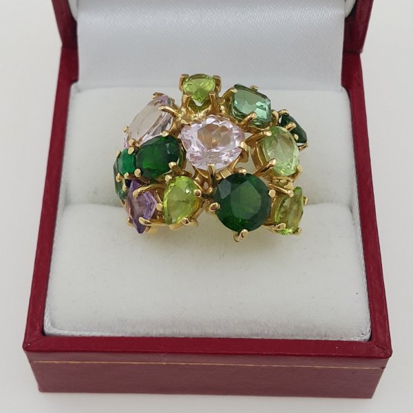 18k. yellow gold cocktail ring with natural gemstones 16.00 carat