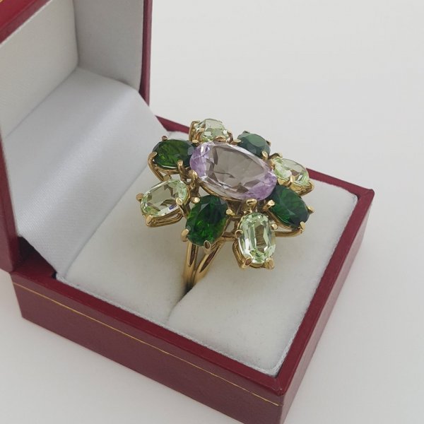 18k. yellow gold cocktail ring with natural gemstones 16.00 carat