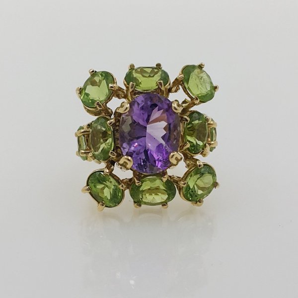 18k. yellow gold cocktail ring with natural gemstones 11.90 carat