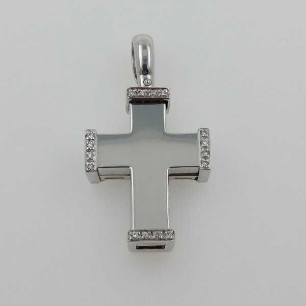 18 k. White gold diamond cross pendant - 0.15 carat